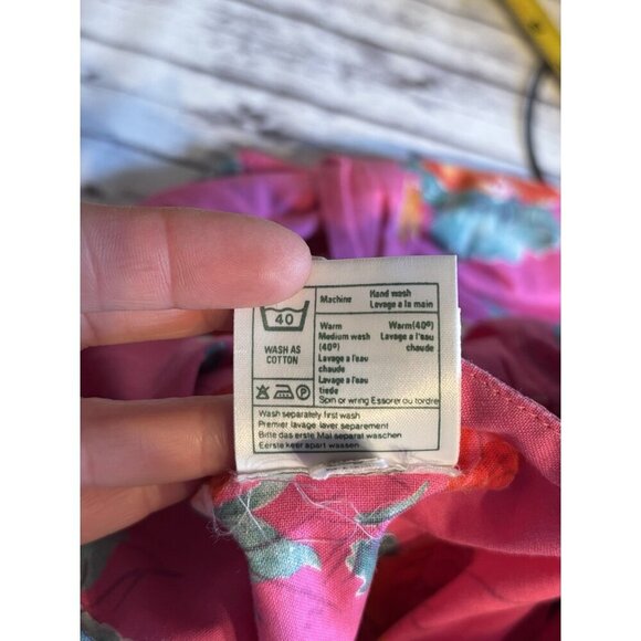 Laura Ashley Dress 1980s Pink Floral Orange Pink Cotton Pleated Bow Dress Sz 6 - Picture 14 of 16